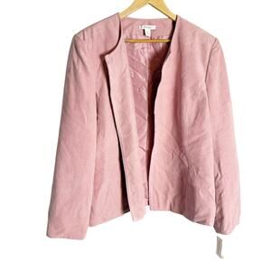 Dressbarn Blush Pink Faux Suede Open Front Collarless Blazer Jacket Plus Size 1X
